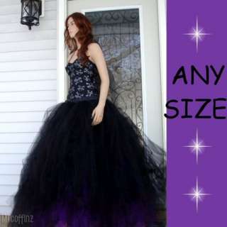 Purple Black Prom Wedding Dance Gown TuTu Skirt Formal  