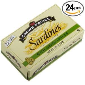 Crown Prince Sardines (Lightly Smoked) with Green Chilies, 4.25 Ounce 
