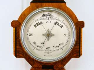 Antique C1920s English Burl Walnut Inlaid Barometer Thermometer 