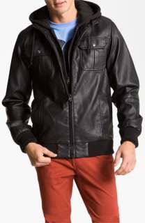 Obey Rapture Trim Fit Layered Faux Leather Jacket  