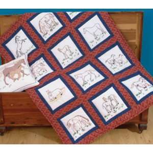 Jack Dempsey Themed Stamped White Quilt Blocks Horses