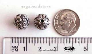Bali 925 Sterling Silver Handmade Ornate Bead 10mm B270   2 pcs  