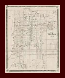 TERRE HAUTE, Indiana, antique city map, 1876  