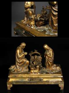 Antique French Gilded Spelter Holy Family Nativity Statue / Music 