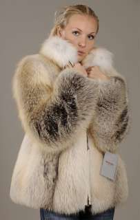 SAGA feathered Fox Fur jacket with zipper from Golden Island full skin 