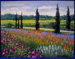 IMPRESSIONIST FRENCH OIL PAINTING PROVENCE CYPRUS FLOWERS GARDEN