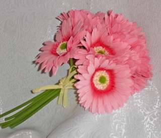 Rose Petal PINK Gerbera Gerber Daisy Daisies Bridal Bouquet Silk 