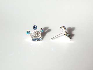 Glitters] Petit Crown Stud Earrings, 925 Sterling Silver Post, T 