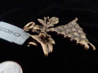   Gold Tone Citrine Colored Rhinestone ANGEL Brooch Christmas Pin  