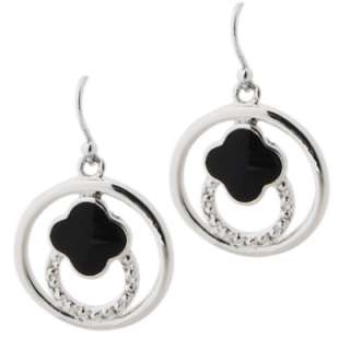 This pair hoop drop earrings centers a horseshoe design topped with 