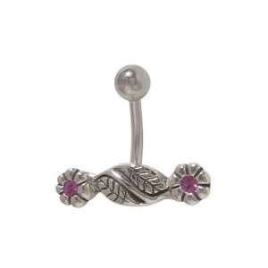  Double Flower Belly Button Ring with Purple Gems Jewelry