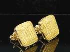 10K MENS LADIES YELLOW CANARY YELLOW DIAMOND PAVE STUDS EARRINGS DOMED 