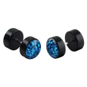   Laminated Sapphire Rhinestone Fake Ear Piercing Plugs   16g Jewelry