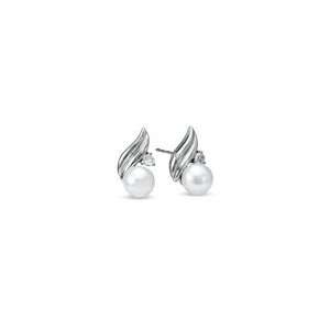 ZALES Cultured Freshwater Pearl and White Sapphire Earrings in 10K 