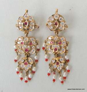 VINTAGE ANTIQUE SOLID 22 CARAT GOLD EARRING PAIR RAJASTHAN INDIA 