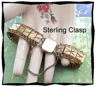 Vintage Gold Tone Etched & Sterling Box Clasp Bracelet  