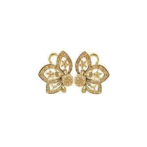   Gold, Fancy Bow & Lace Design Large Earring with Created Gems: Jewelry