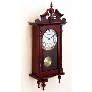 Georgen German Pendulum Quartz Wall Clock Wood Case Beveled Glass Door 