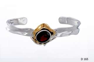 Hagit Gorali Sterling Silver & 14K Gold Cuff w Gemstones Red Garnet 