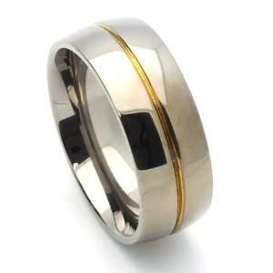  8MM Comfort Fit Titanium Wedding Band Gold Plated Groove Domed Ring 