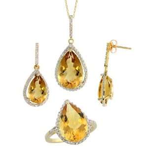  Brilliant Cut Diamonds & Pear Cut Citrine Stones; Ring Size 8 Jewelry