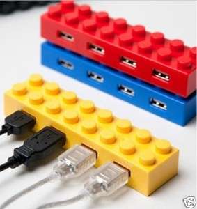 New Lego Brick 4 Port High Speed USB 2.0 Hub Black/Red/Blue Cool 