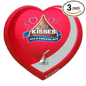   Valentines Kisses, Milk Chocolate, 8 Ounce Heart Boxes (Pack of 3