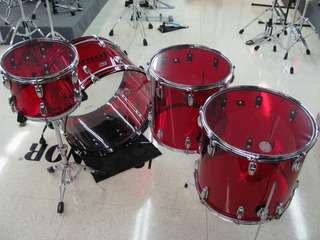 Ludwig Red Vistalite Drum Set 4 Piece Kit Shell Pack 24 Kick Red 