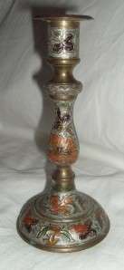Vintage Brass Hand Painted Ornate Candle Holders 8Tall  