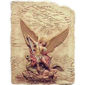 Archangel Michael Slaying the Devil Wall Relief, Color   A 010SP