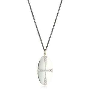  Mizuki Silver and Diamond Oval Cross Medallion Necklace 