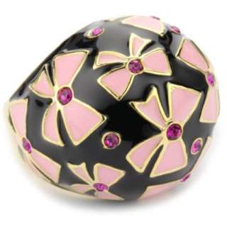 Betsey Johnson Enamel Bracelets And Rings Pink Bows Dome Ring, Size 