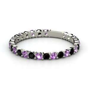 Rich & Thin Band, 14K White Gold Ring with Amethyst & Black Onyx