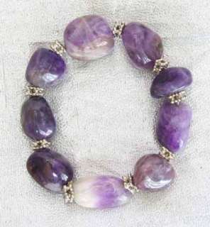   style amethyst nugget silvertone bead stretch bracelet measures 5 8