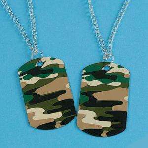12 Camo ARMY DOG TAG Necklace Dozen PARTY FAVORS Camouflage 