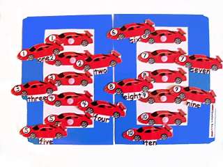 Numbers Race. Learn number words by matching the number and word car 