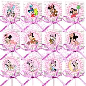 Baby Minnie Mouse Lollipops w/ Pink Bows Favors  12  