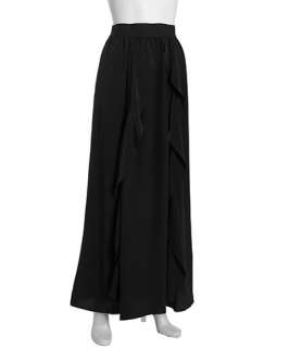 BCBGMAXAZRIA black silk ruffle front maxi skirt