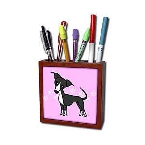   Italian Greyhound Pink with Pawprints   Tile Pen Holders 5 inch tile