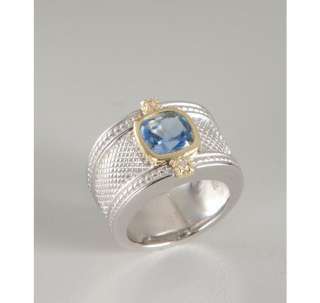 Judith Ripka blue quartz and diamond crosshatched ring