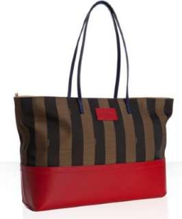 Fendi red leather and striped canvas Roll tote   