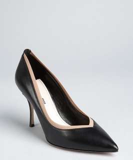 Miu Miu black leather elastic trim pointed toe pumps