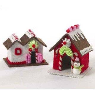 Set of 2 Felt Gingerbread Cake Candy House Ornaments