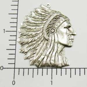 39224 2 Pc. Matte Silver Large American Indian Head Pendant Charm 