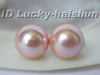 Authentic AAA peach pink sea shell pearls earrings clip 925sc 