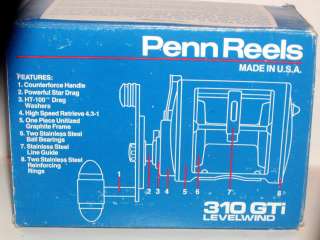 Penn 310 GTi Levelwind Conventional Fishing Reel w Box  