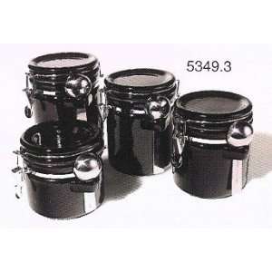  black ceramic canister set with stainless steel spoons