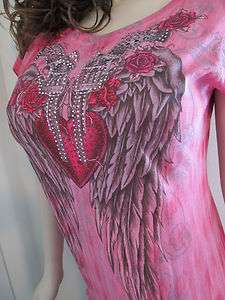 Western Rodeo Cowgirl Tribal Heart Pistols Wings Roses Stones Tee T 