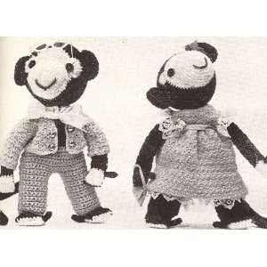  Vintage Crochet PATTERN to make   Monkey Boy Girl Soft Toy Dolls 