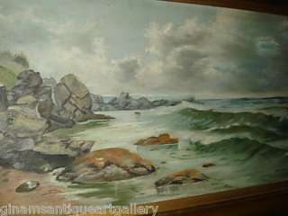 ANTIQUE SEASCAPE Original Oil Painting LEADING to OCEAN SHORE  